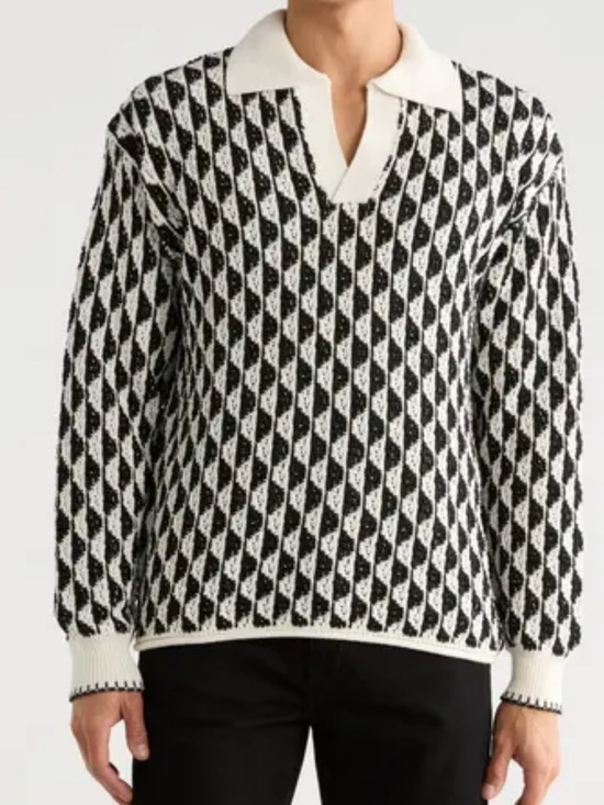 Scotch & Soda Other - SCOTCH AND SODA JACQAURD DROP SHOULDER LONG SLEEVE POLO WHITE/BLACK - L